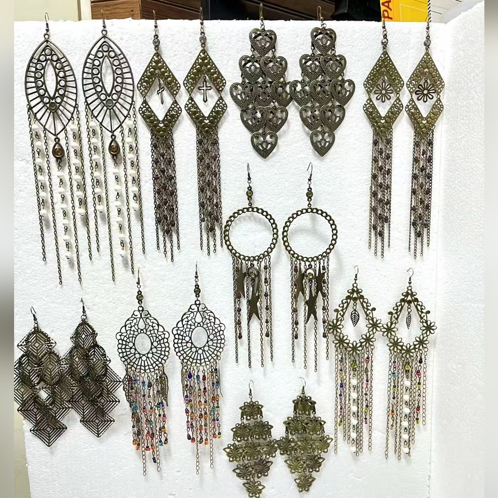 Wholesale Bundle Of 9 Elegant Brass Chandelier/Dangle Earrings Set